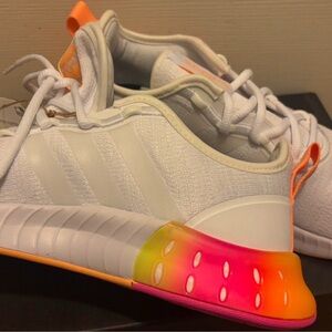 Adidas White and Neon Pink Sneakers